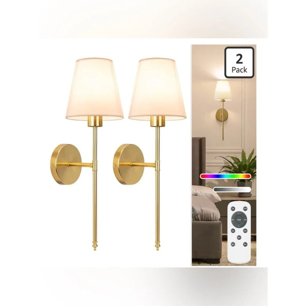 NIORSUN 19.9 inch Battery Operated Wall Sconce Set of 2,Gold Rechargeable